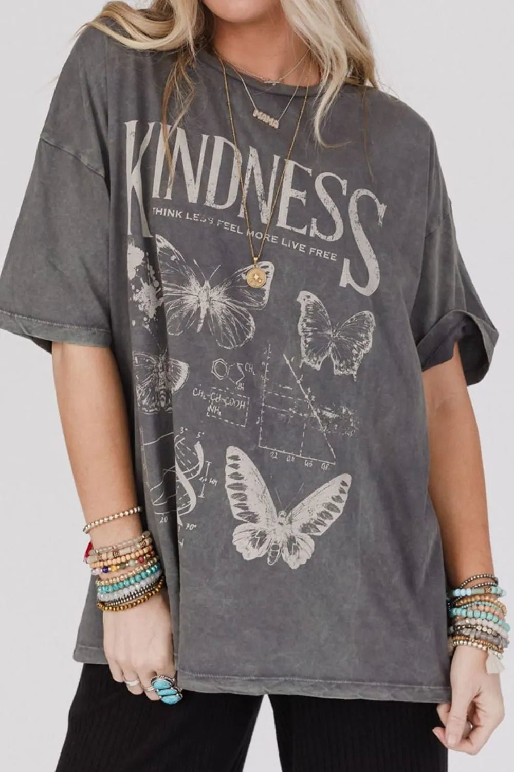 Kindness Butterflies Graphic Mineral Wash Loose Tee - Goddess Vibes