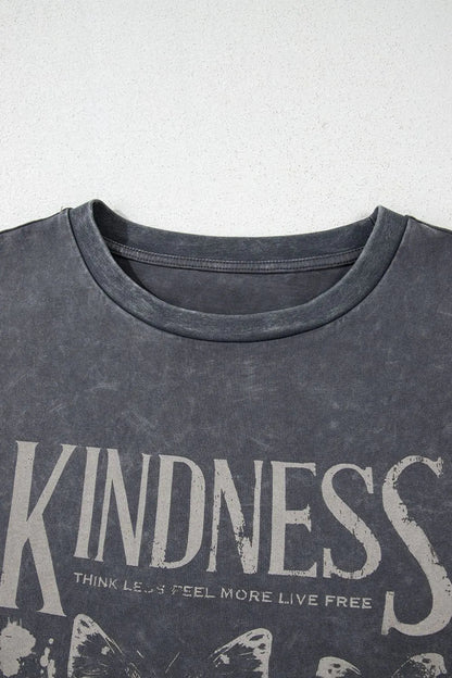 Kindness Butterflies Graphic Mineral Wash Loose Tee - Goddess Vibes