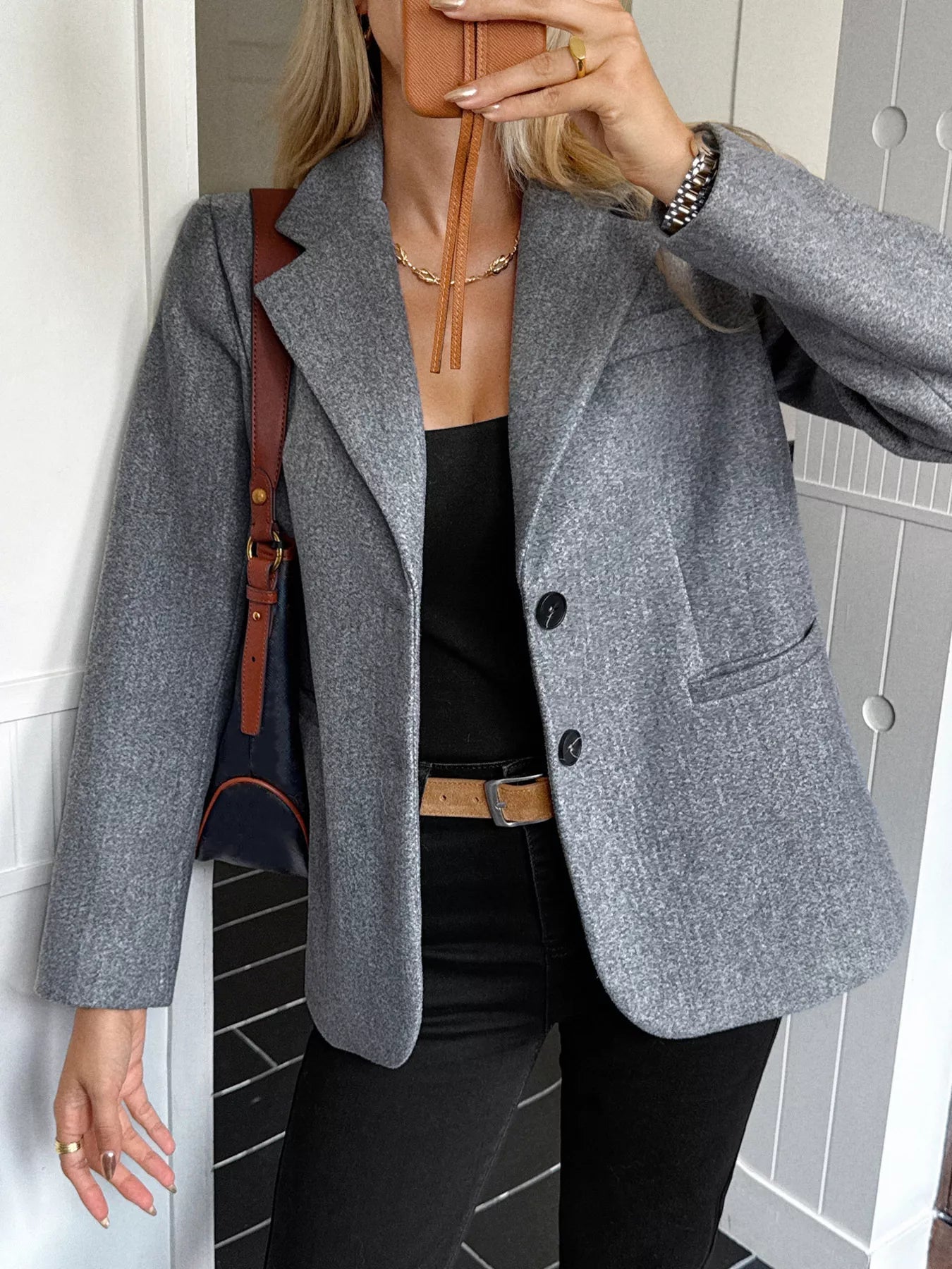 Lapel Collar Button Up Blazer - Goddess Vibes