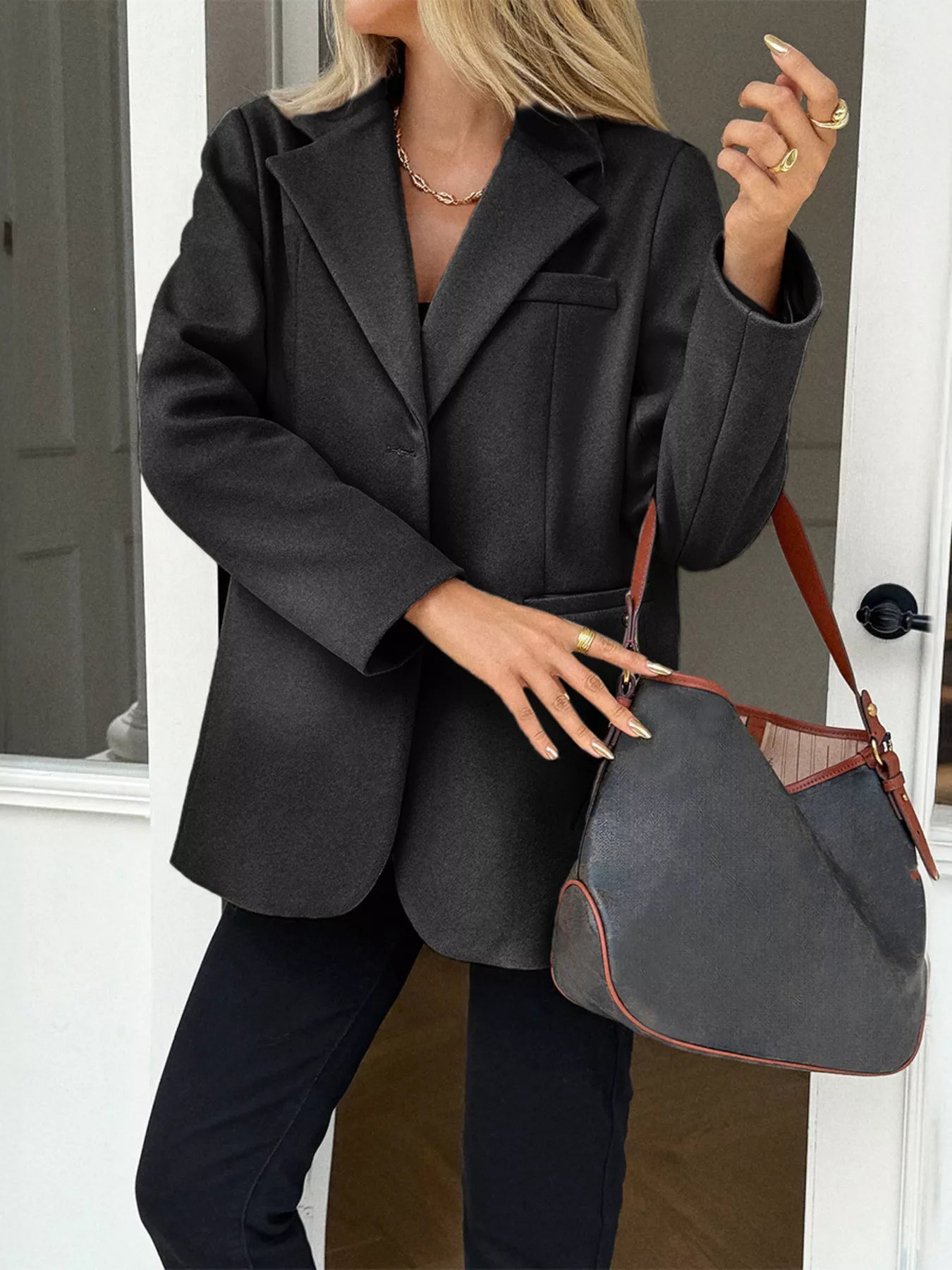 Lapel Collar Button Up Blazer - Goddess Vibes