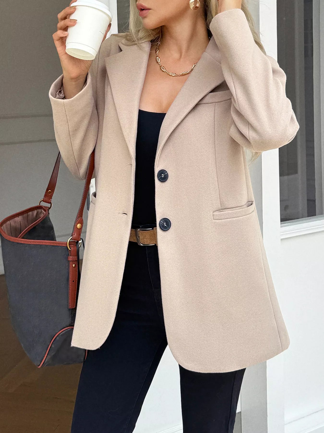 Lapel Collar Button Up Blazer - Goddess Vibes