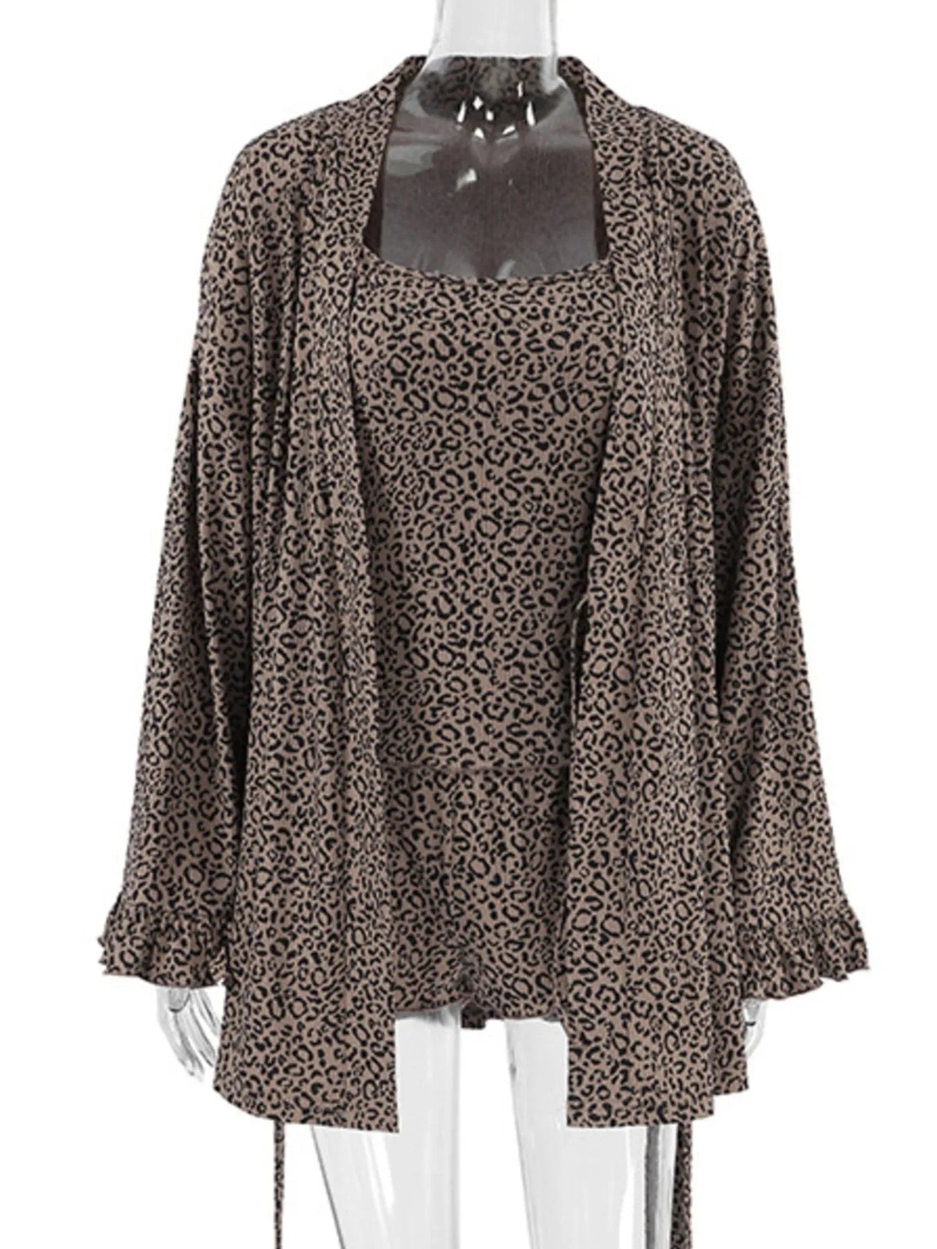 Leopard Cami Cardigan and Shorts 3 - Piece Set - Goddess Vibes