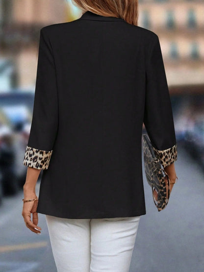 Leopard Lapel Collar Open Front Blazer - Goddess Vibes