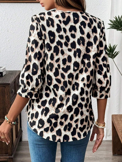 Leopard Print 3/4 Sleeve Blouse - Goddess Vibes