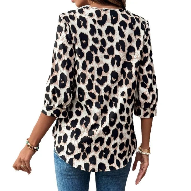 Leopard Print 3/4 Sleeve Blouse - Goddess Vibes