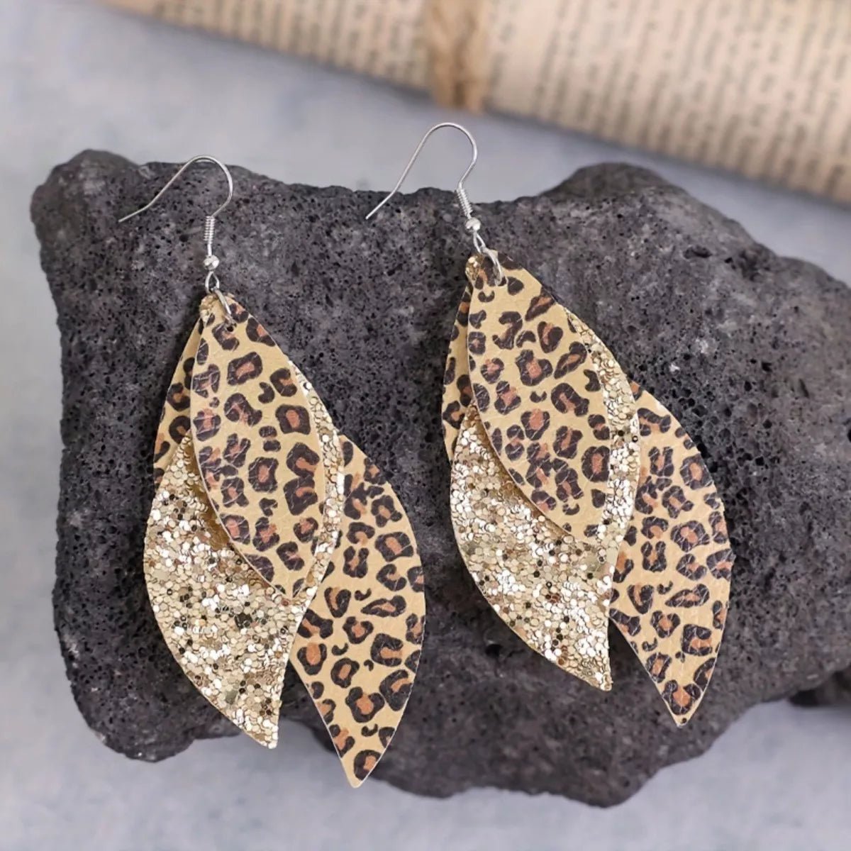 Leopard Print Leather Leaf Drop Earrings - Goddess Vibes