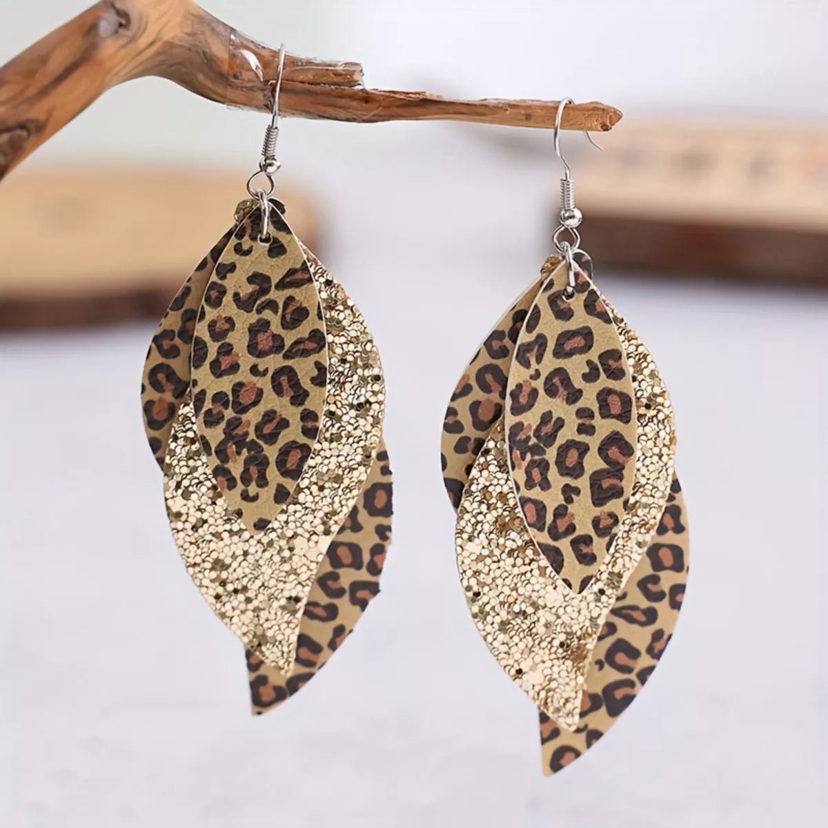 Leopard Print Leather Leaf Drop Earrings - Goddess Vibes