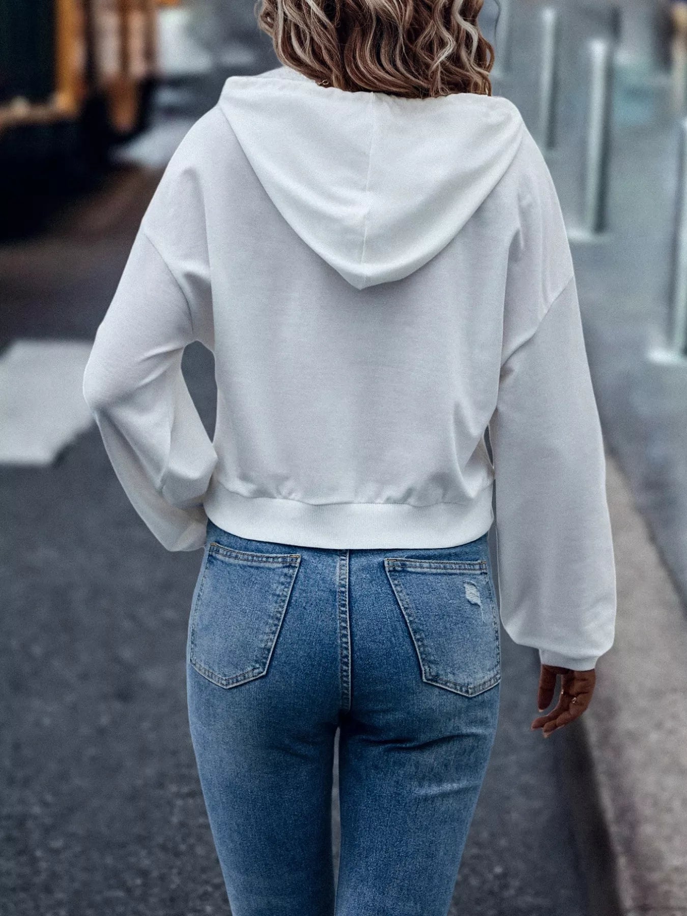 Letter Graphic Long Sleeve Drawstring Hoodie - Goddess Vibes