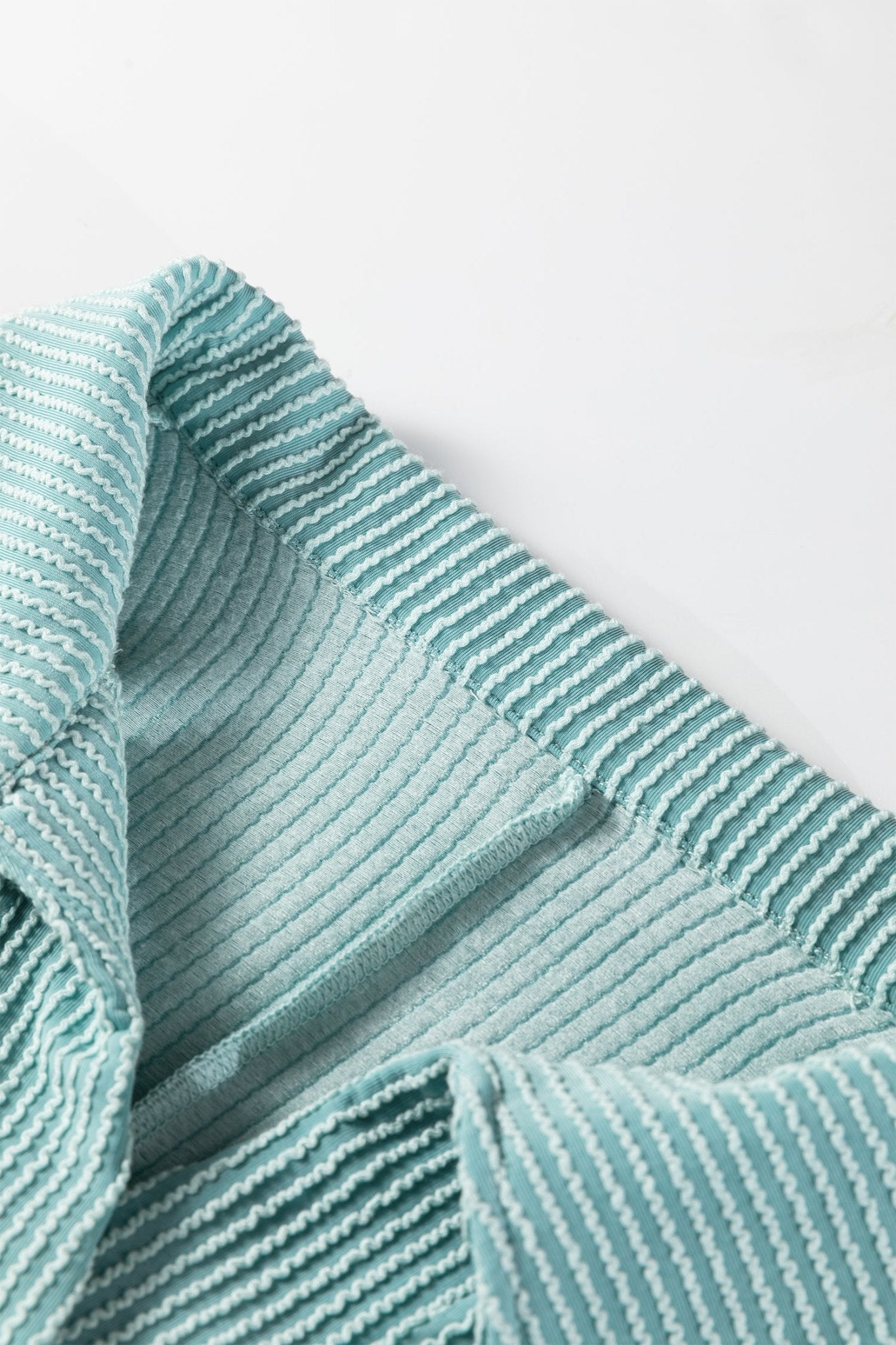 Light Blue Oversized Twist Ribbed Collared Henley Top with Roll up Sleeve - Crowned Energy CO.