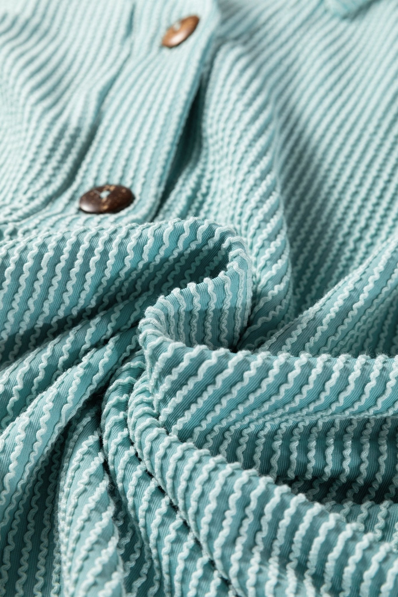 Light Blue Oversized Twist Ribbed Collared Henley Top with Roll up Sleeve - Crowned Energy CO.