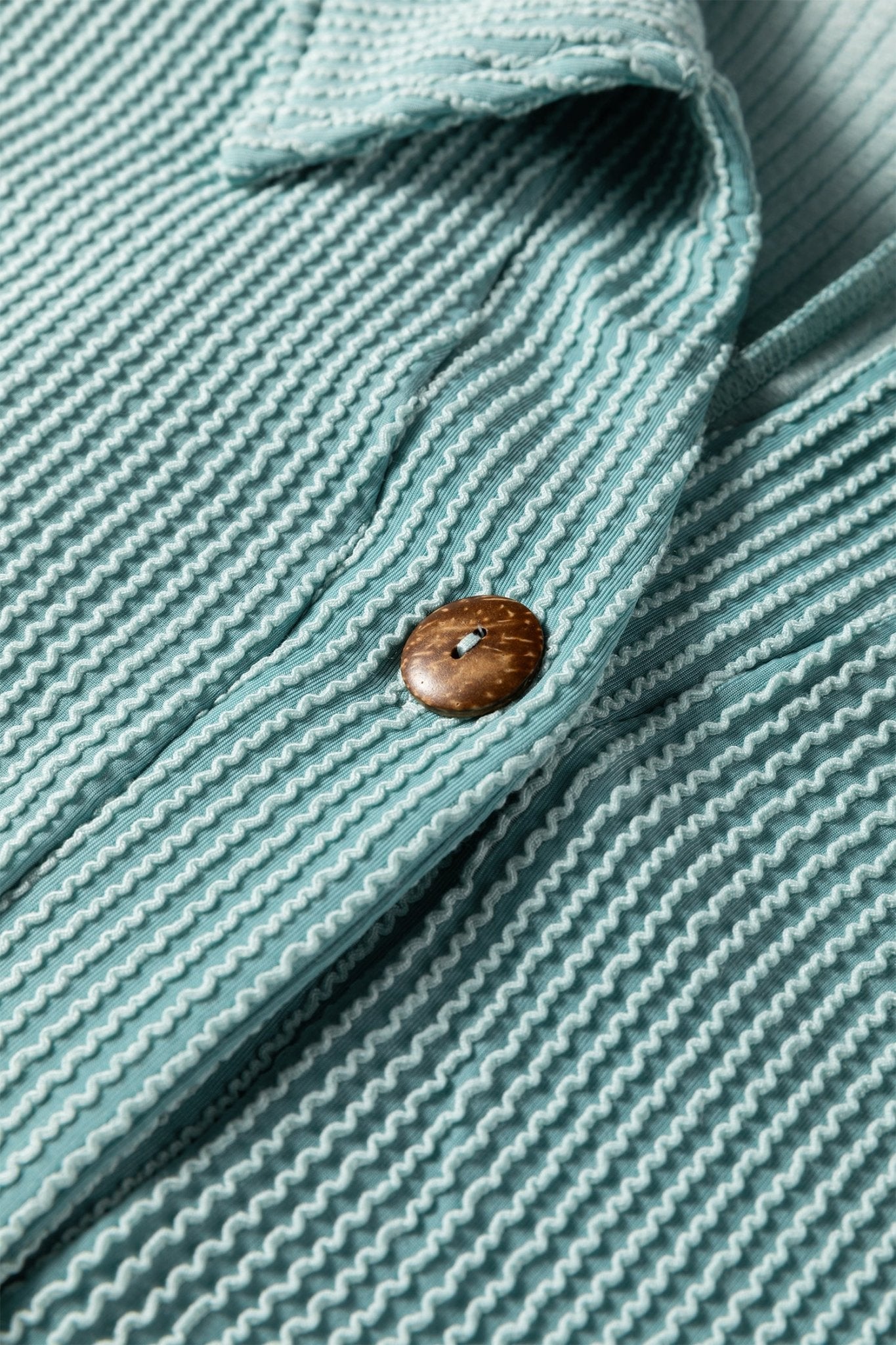 Light Blue Oversized Twist Ribbed Collared Henley Top with Roll up Sleeve - Crowned Energy CO.