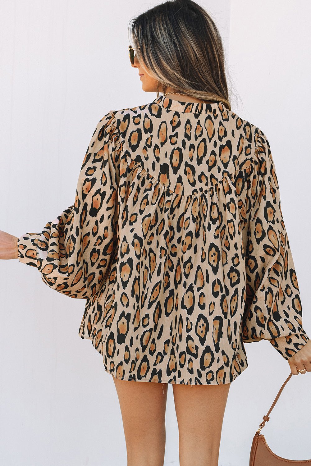Light French Beige Oversized Leopard Print Balloon Sleeve Casual Shirt - Goddess Vibes