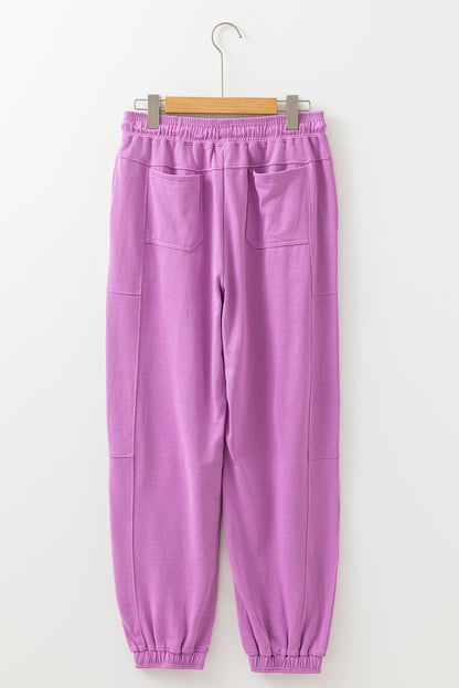 Lilac Drawstring Elastic Waistband Solid Color Jogger Pants - Goddess Vibes