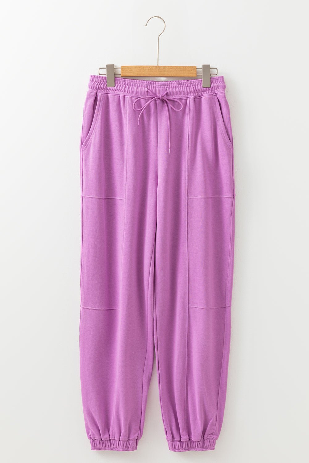 Lilac Drawstring Elastic Waistband Solid Color Jogger Pants - Goddess Vibes
