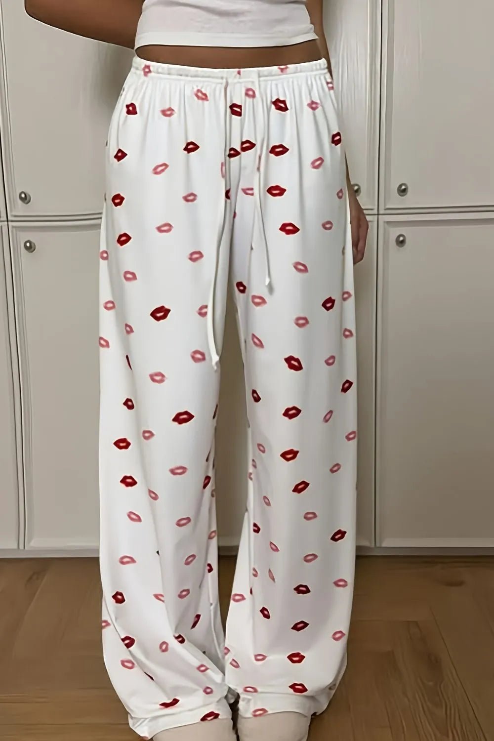 Lips Print Wide Leg Pants - Goddess Vibes