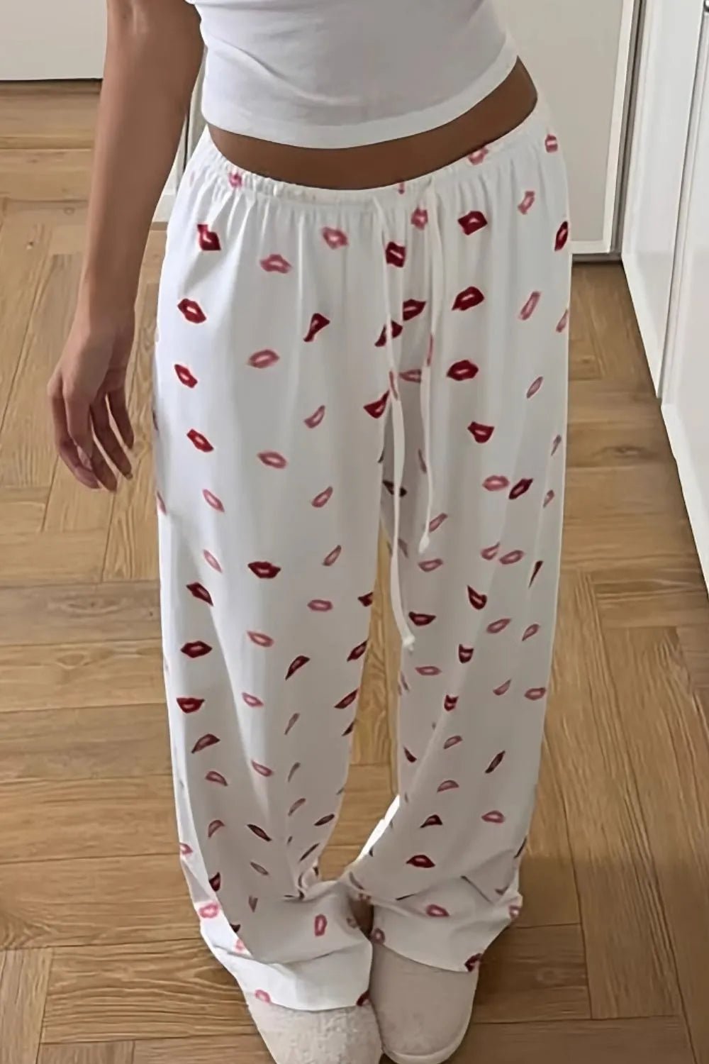 Lips Print Wide Leg Pants - Goddess Vibes