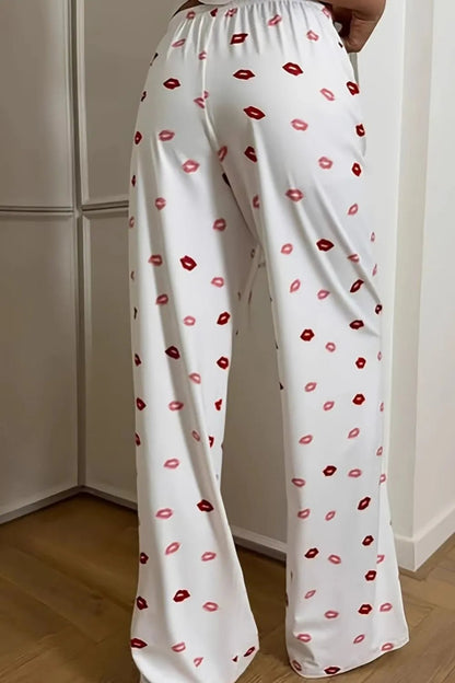 Lips Print Wide Leg Pants - Goddess Vibes