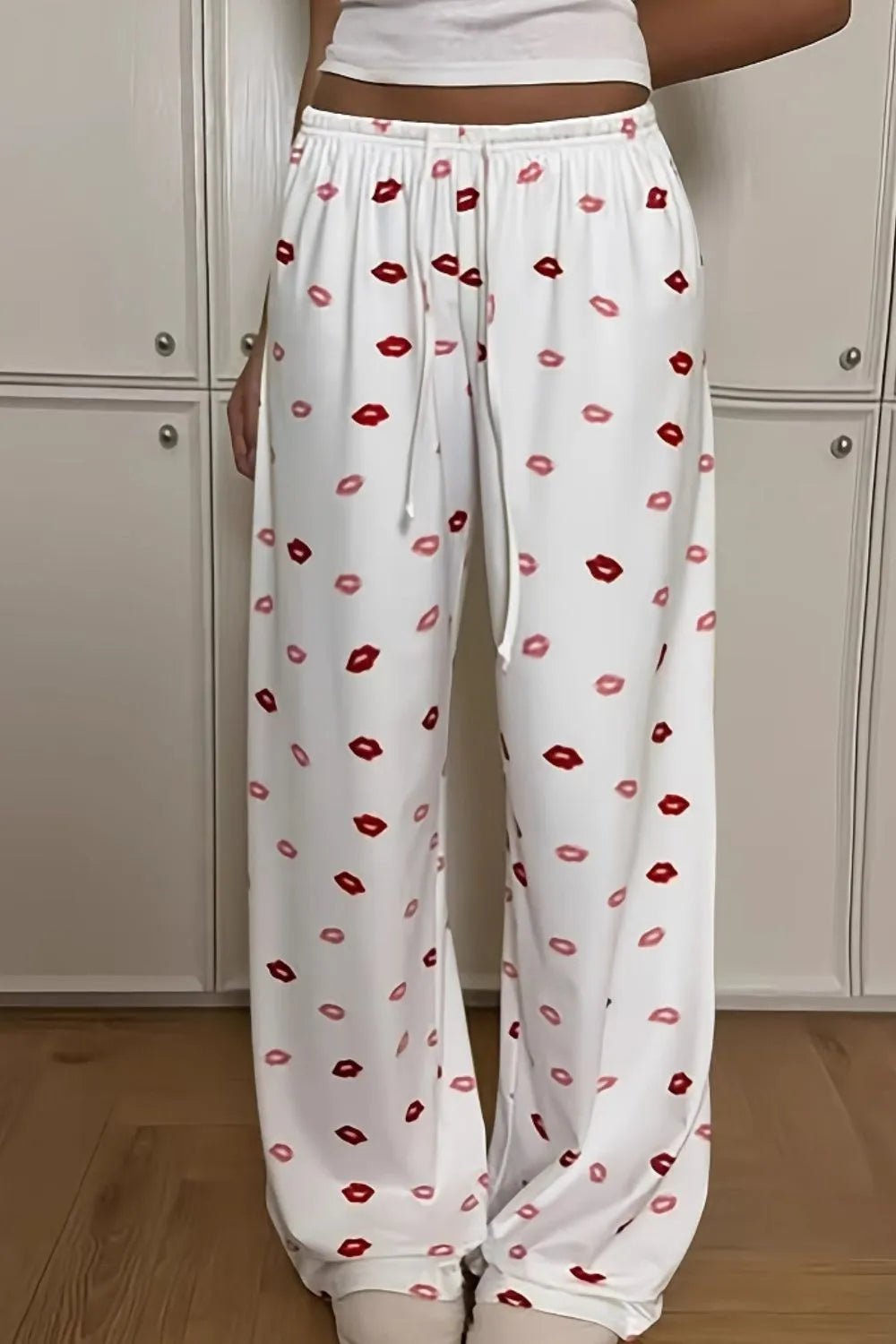 Lips Print Wide Leg Pants - Goddess Vibes