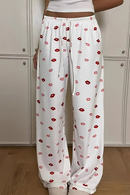 Lips Print Wide Leg Pants - Goddess Vibes