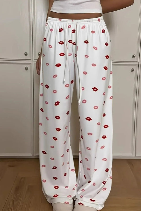 Lips Print Wide Leg Pants - Goddess Vibes