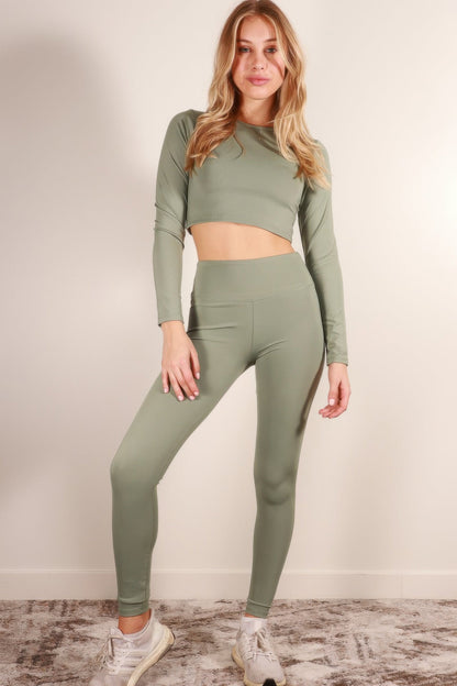 Long Sleeve Crop Top & High Waist Leggings Activewear Set - Goddess Vibes