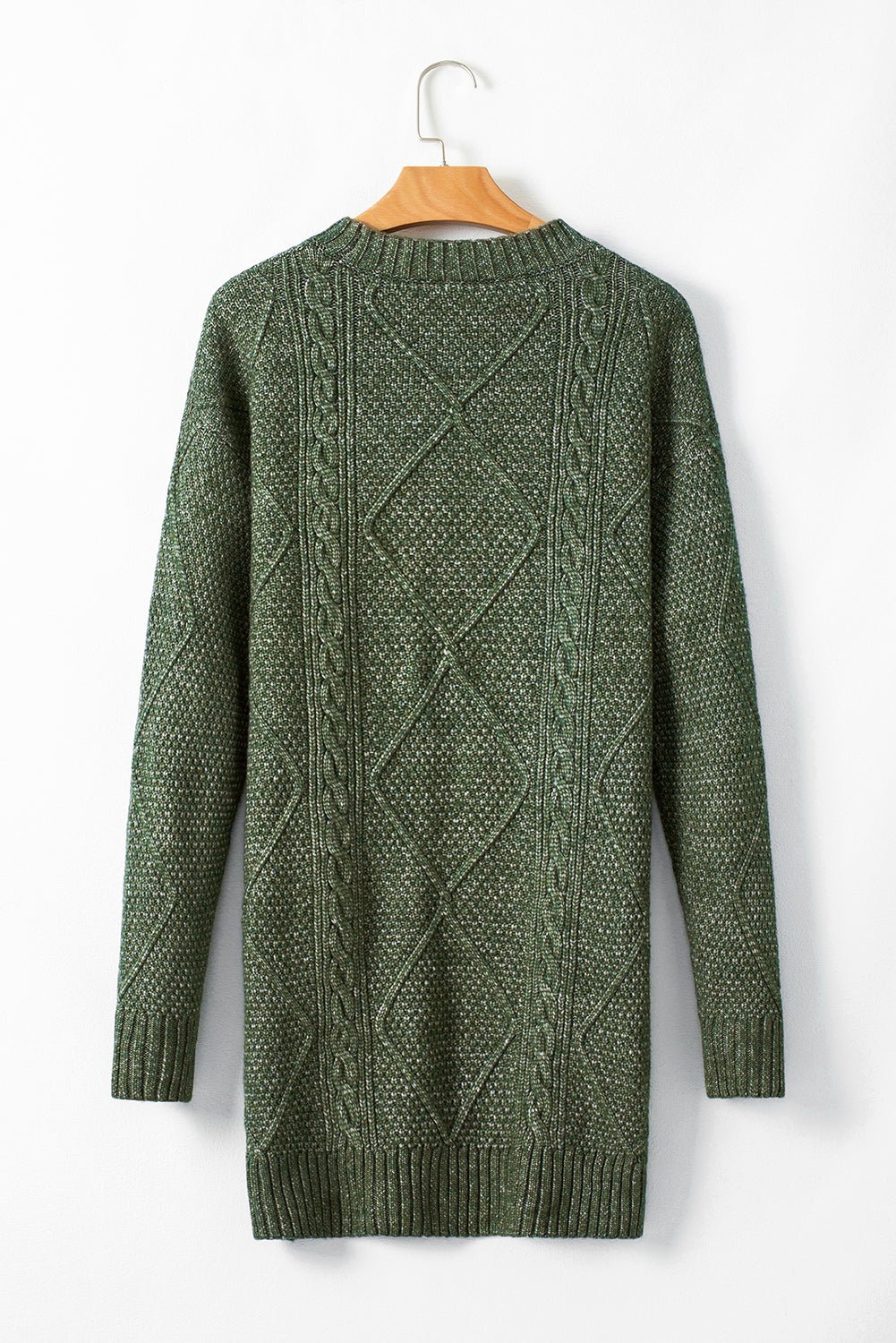 Mist Green Cable Knit Drop Shoulder Loose Fit Sweater Dress - Goddess Vibes