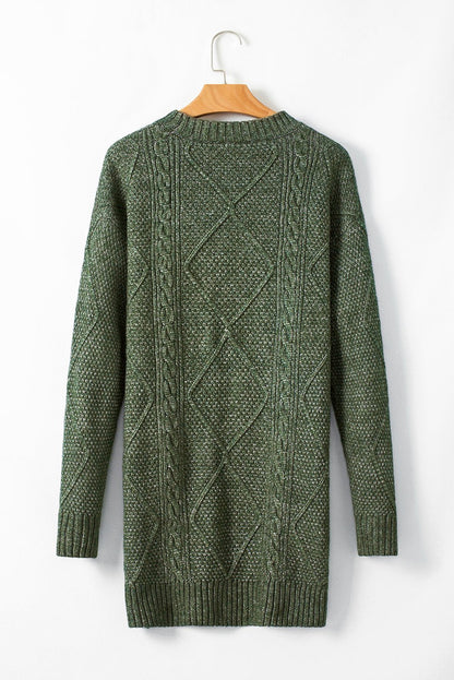 Mist Green Cable Knit Drop Shoulder Loose Fit Sweater Dress - Goddess Vibes