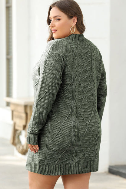 Mist Green Cable Knit Drop Shoulder Loose Fit Sweater Dress - Goddess Vibes