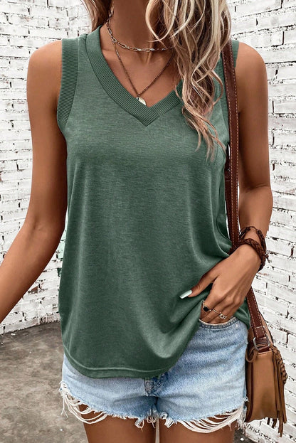 Mist Green Ribbed V Neck Tank - Goddess Vibes