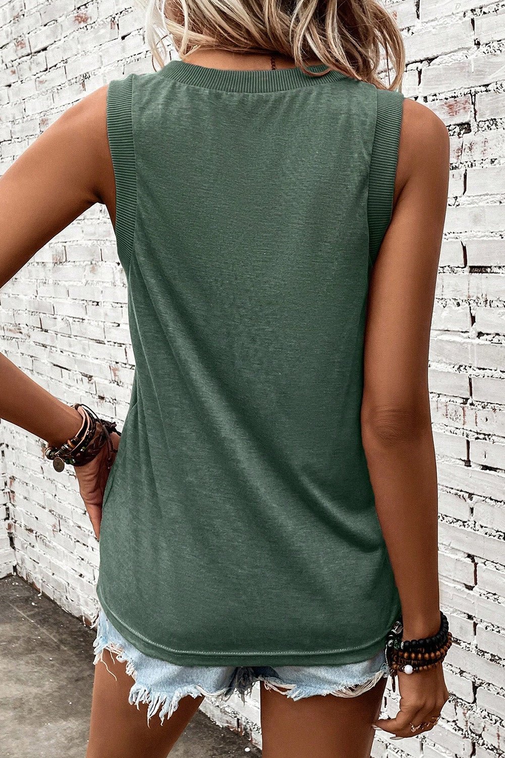 Mist Green Ribbed V Neck Tank - Goddess Vibes