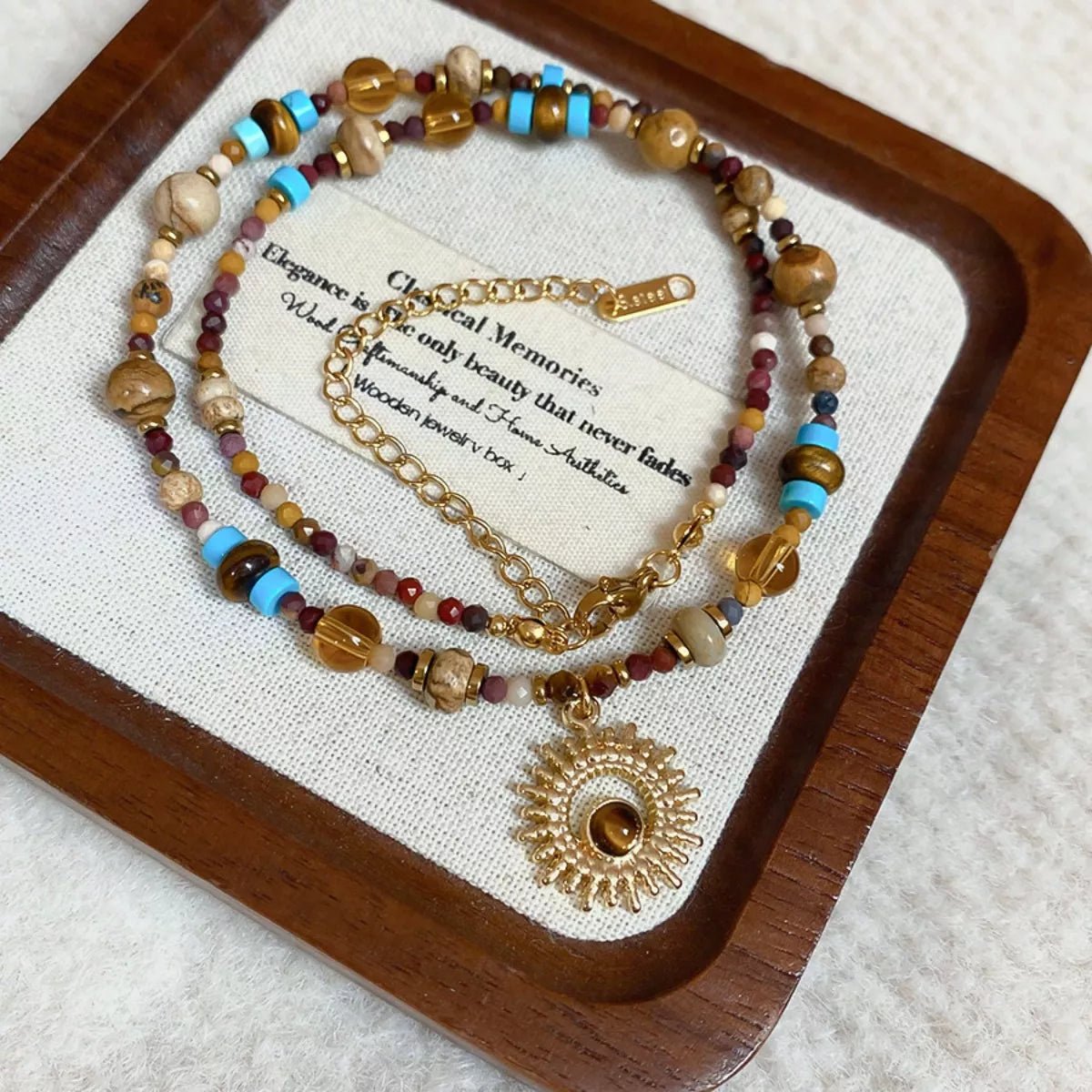 Multi - Color Beaded Sunflower Pendant Necklace - Goddess Vibes