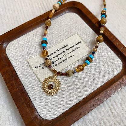 Multi - Color Beaded Sunflower Pendant Necklace - Goddess Vibes