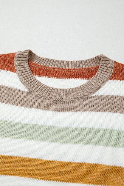 Multicolour Striped Colorblock Drop Shoulder Plus Size Sweater - Goddess Vibes