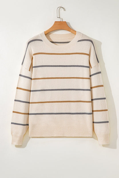 Multicolour Striped Drop Shoulder Plus Sweater - Goddess Vibes