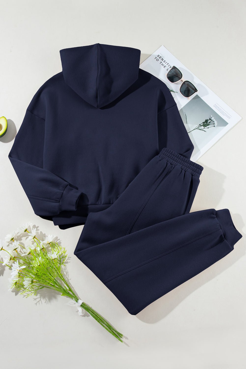 Navy Blue Solid Exposed Seams Hoodie and Joggers Activewear Set - Crowned Energy CO.