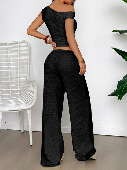 One Shoulder Top and Wide Leg Pants Set - Goddess Vibes