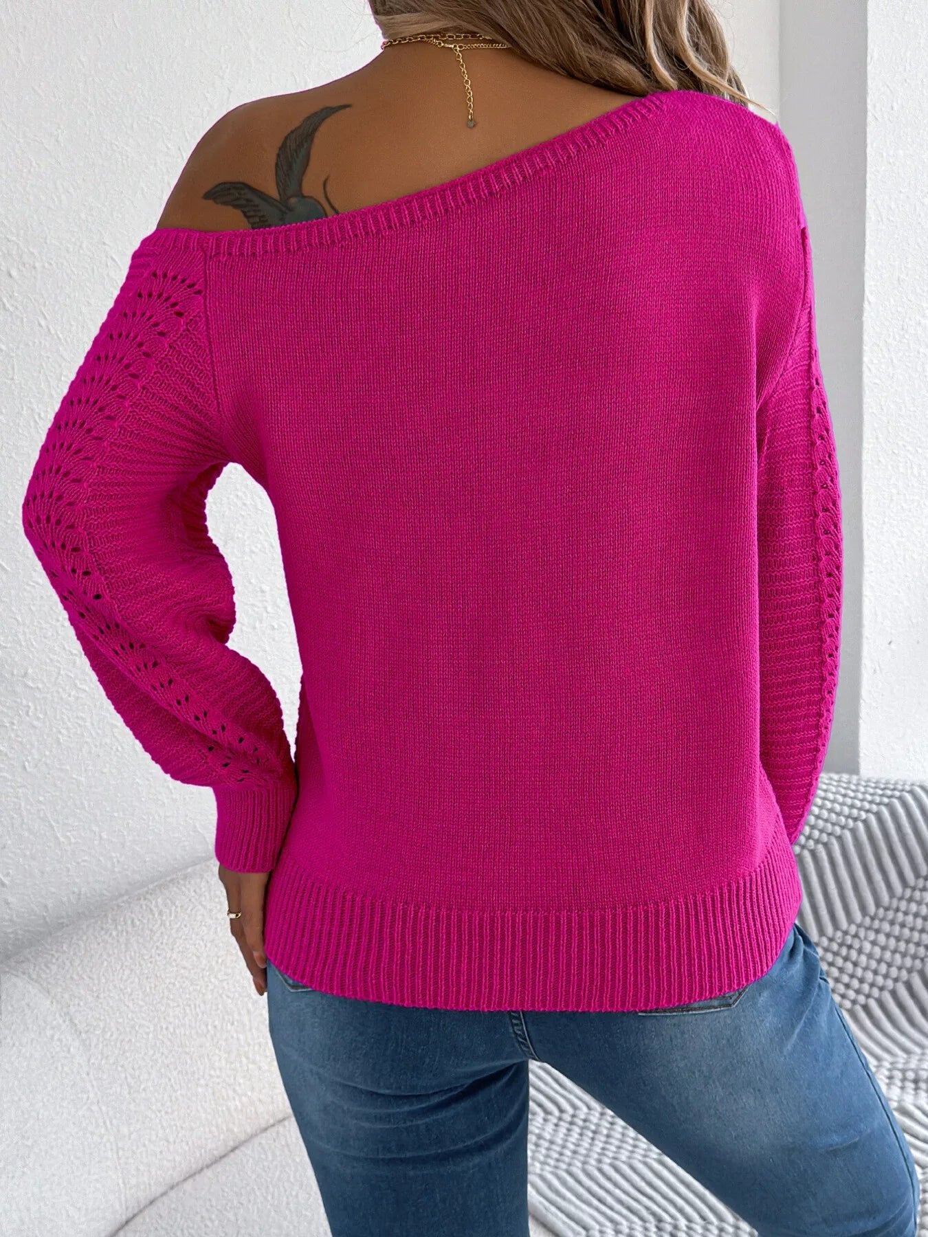 Openwork One Shoulder Cutout Long Sleeve Sweater - Goddess Vibes