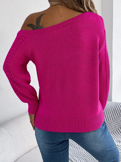 Openwork One Shoulder Cutout Long Sleeve Sweater - Goddess Vibes