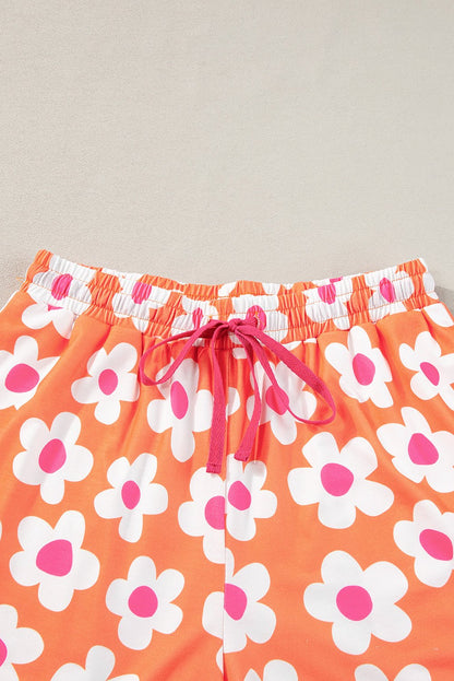 Orange Flower Print Short Sleeve Shirt Pajamas Set - Goddess Vibes