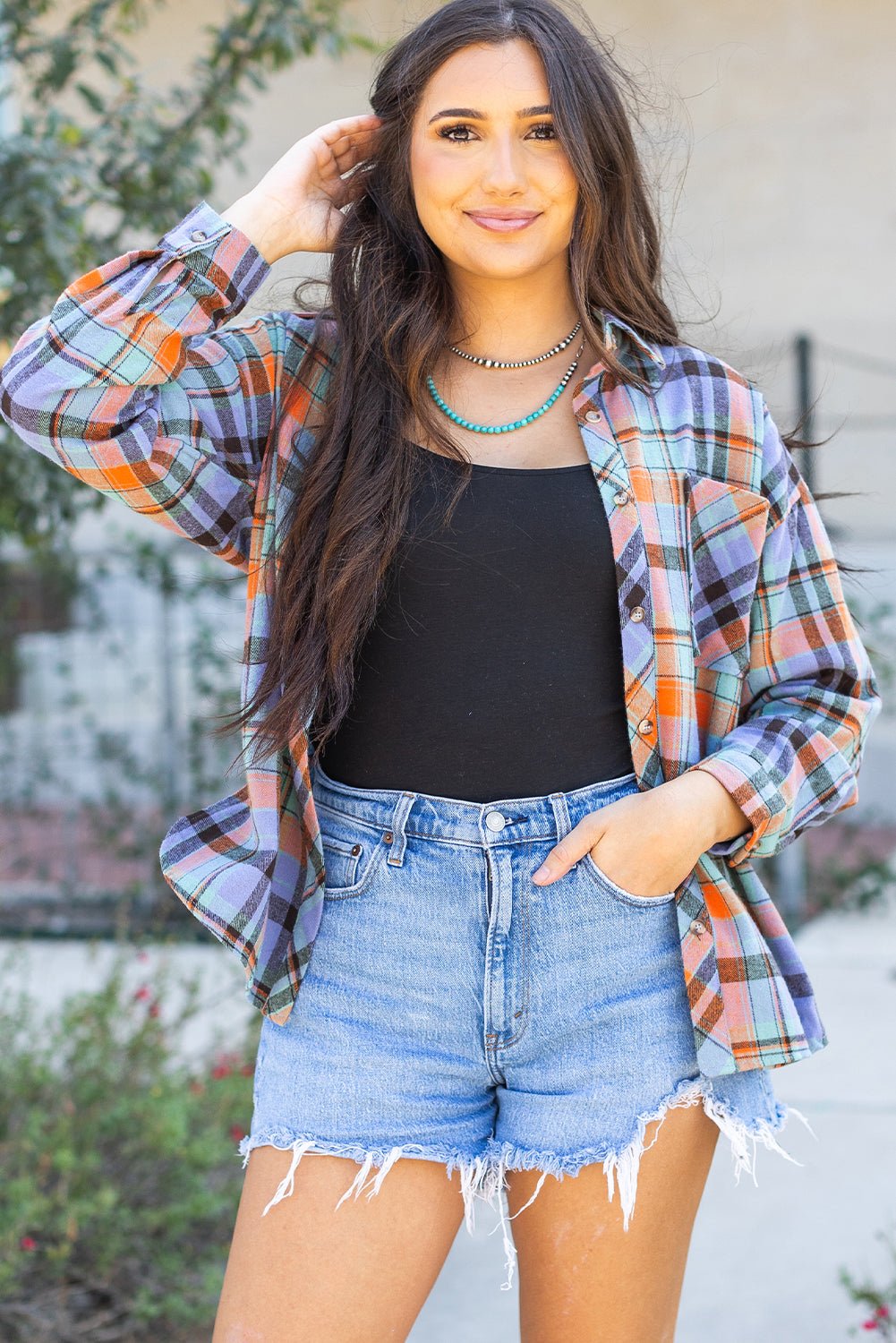 Orange Plaid Print Loose Vintage Shirt - Goddess Vibes