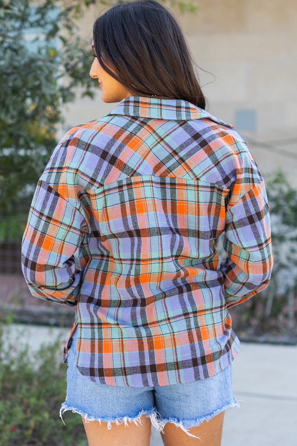 Orange Plaid Print Loose Vintage Shirt - Goddess Vibes