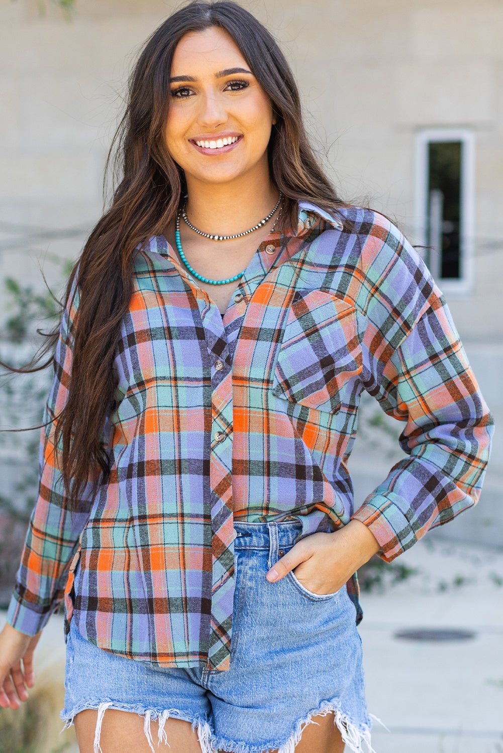Orange Plaid Print Loose Vintage Shirt - Goddess Vibes
