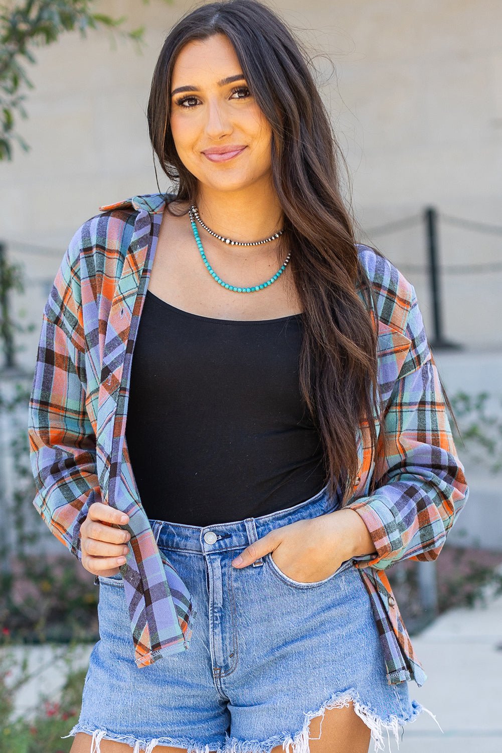 Orange Plaid Print Loose Vintage Shirt - Goddess Vibes