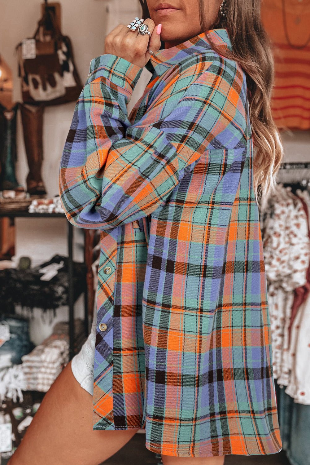 Orange Plaid Print Loose Vintage Shirt - Goddess Vibes