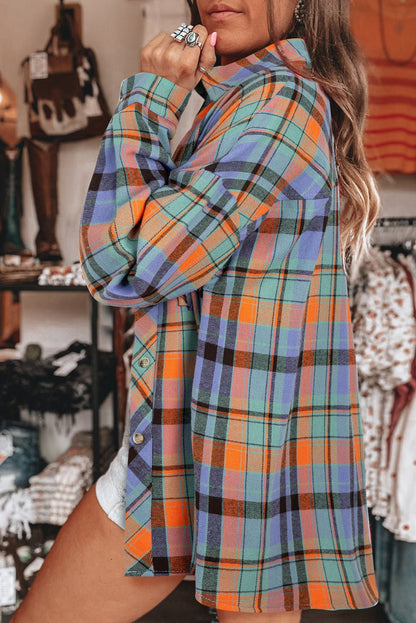 Orange Plaid Print Loose Vintage Shirt - Goddess Vibes