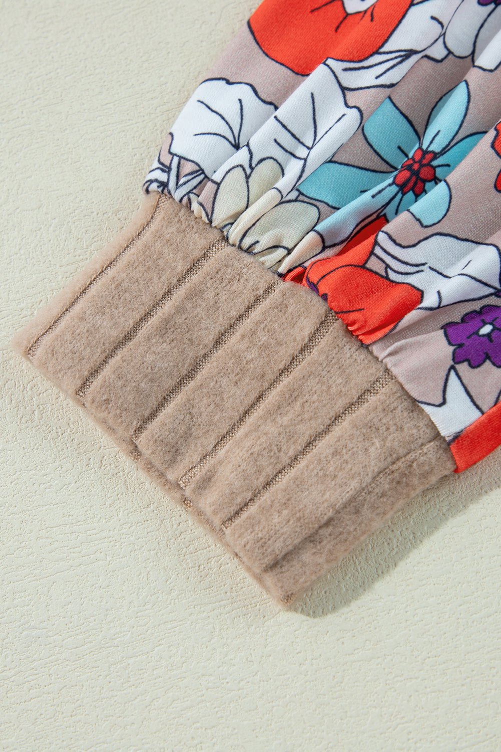 Parchment Floral Patchwork Long Sleeve Ribbed Blouse - Goddess Vibes