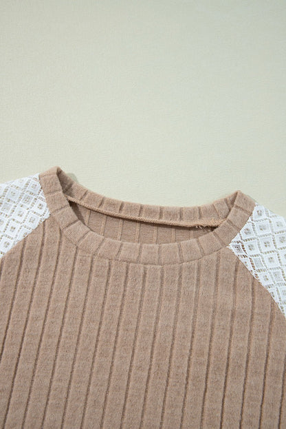 Parchment Floral Patchwork Long Sleeve Ribbed Blouse - Goddess Vibes