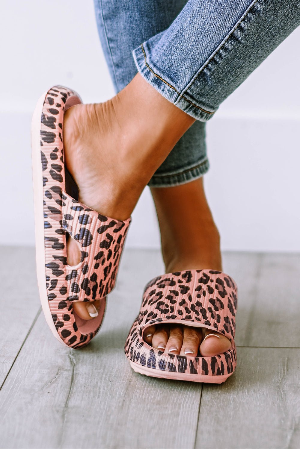 Pink Leopard Print Thick Sole Slip On Slippers - Goddess Vibes