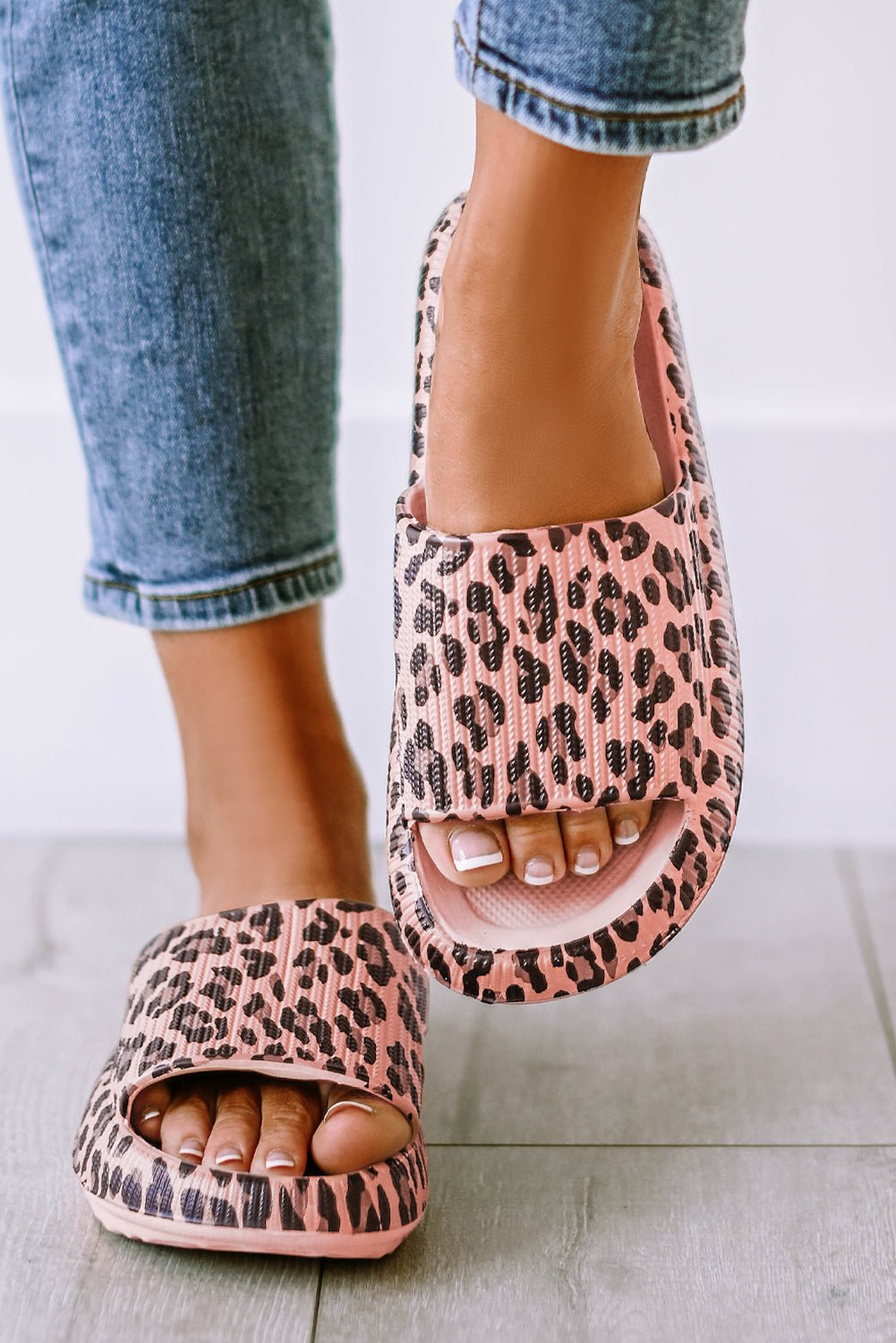 Pink Leopard Print Thick Sole Slip On Slippers - Goddess Vibes
