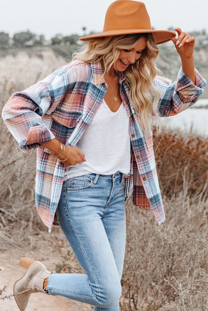 Pink Plaid Flap Pockets Shacket - Goddess Vibes